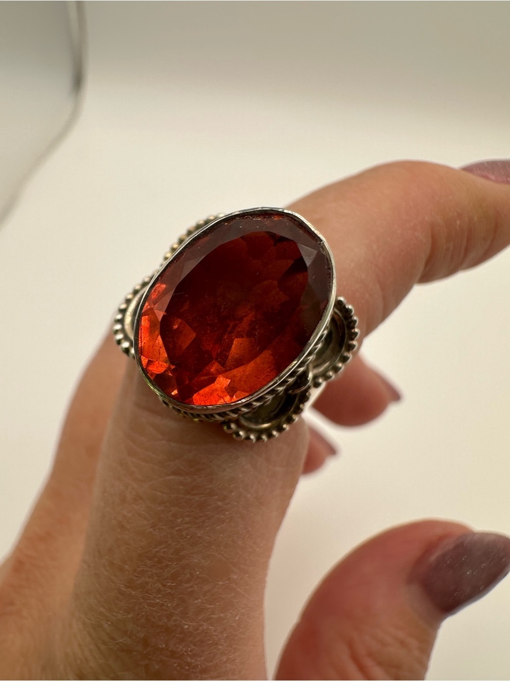 925 Sterling Silver Orange Amber Oval Solitaire Ring - Picture 5 of 7